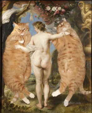 katinai paveiksluose chat Peinture à l'huile